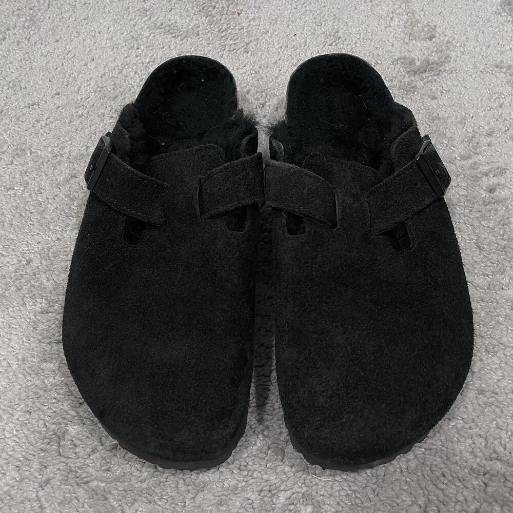 Birkenstock Boston 42 Shearling Black Sandals Men's Size 9 / Womens 11 Narrow